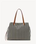 Sole Society Sole Society Millie Printed Oversize Tote Black White Stripe Faux Leather Woven Fabric