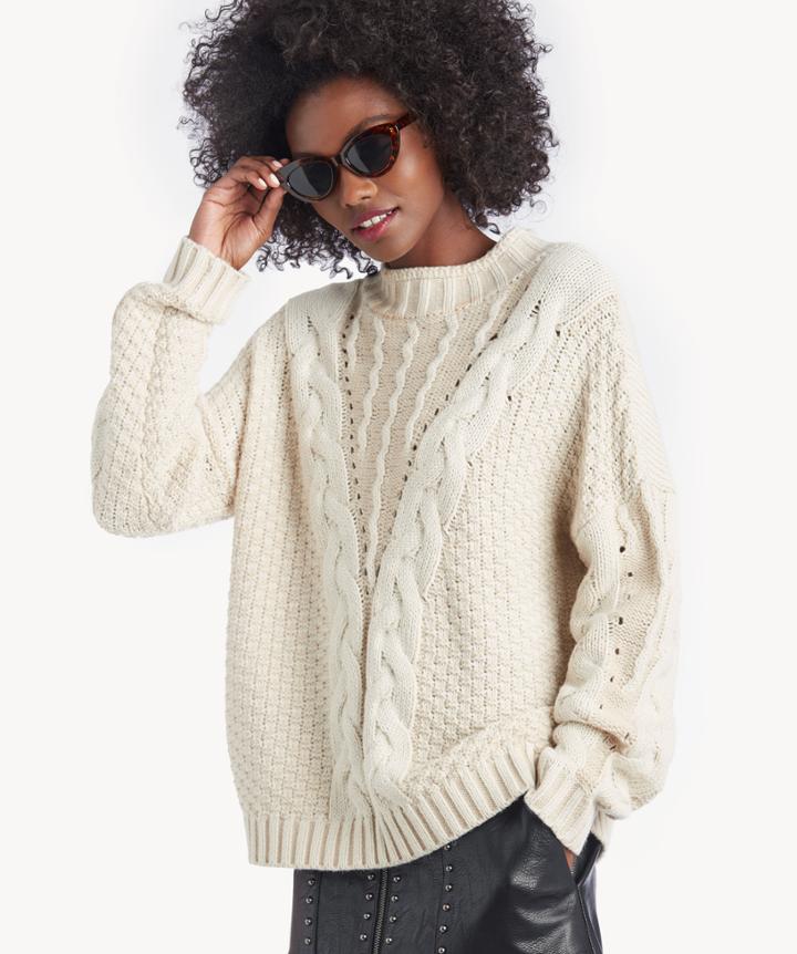 Moon River Moon River Women's Mock Neck Cable Knit Sweater In Color: Cream Size Xs From Sole Society