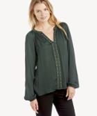 Vince Camuto Vince Camuto Women's Long Sleeve Rumple Stud Trim Blouse In Color: Hunter Size Xs From Sole Society