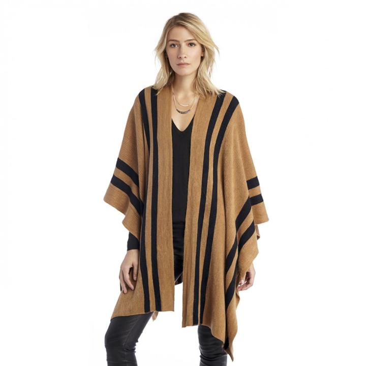 Sole Society Sole Society Stripe Pattern Ruana - Camel