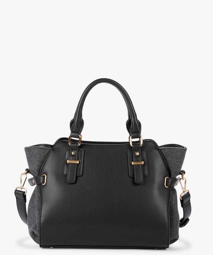 Sole Society Sole Society Nemali Flannel Satchel Black Grey One Size Bag Vegan Leather
