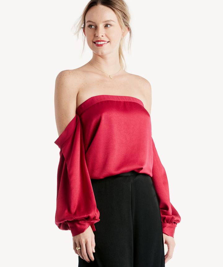 1. State 1. State Women's Off Shoulder Voluminous Sleeve Blouse In Color: Persian Red Size Xs From Sole Society