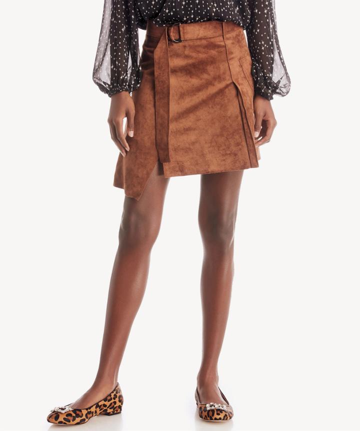 J.o.a. J.o.a. Women's Pleated Frontline Mini Skirt In Color: Brown Size Large From Sole Society