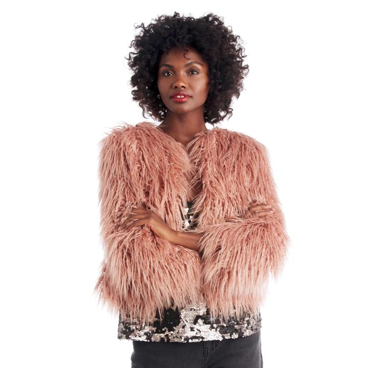 1. State 1. State Cropped Faux Fur Jacket - Lustre Nude-xs