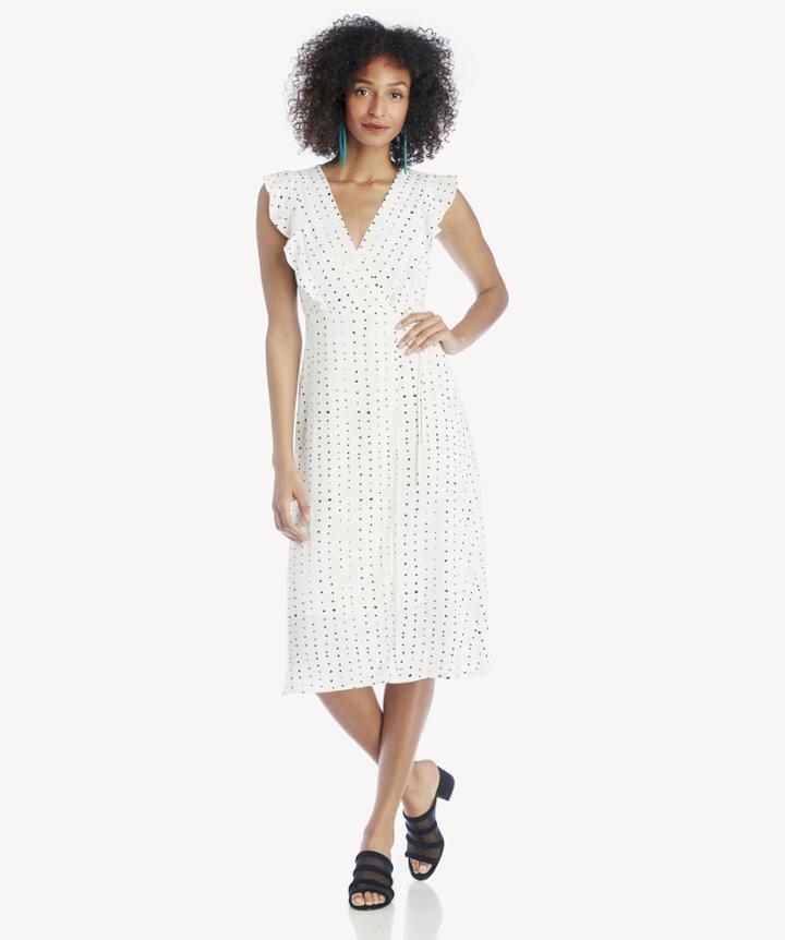 Lost + Wander Lost + Wander Dottie Ruffle Midi Dress - White/black-xs