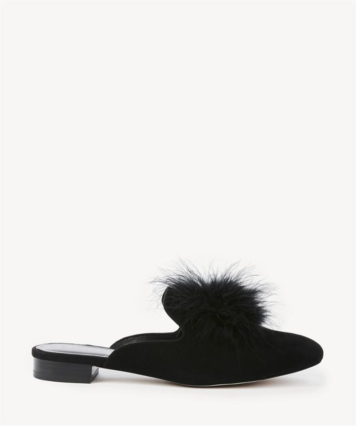 Sole Society Sole Society Cleona Feather Pom Slides Black Size 5.5 Suede