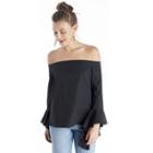 1. State 1. State Off Shoulder Cascade Sleeve Top - Rich Black