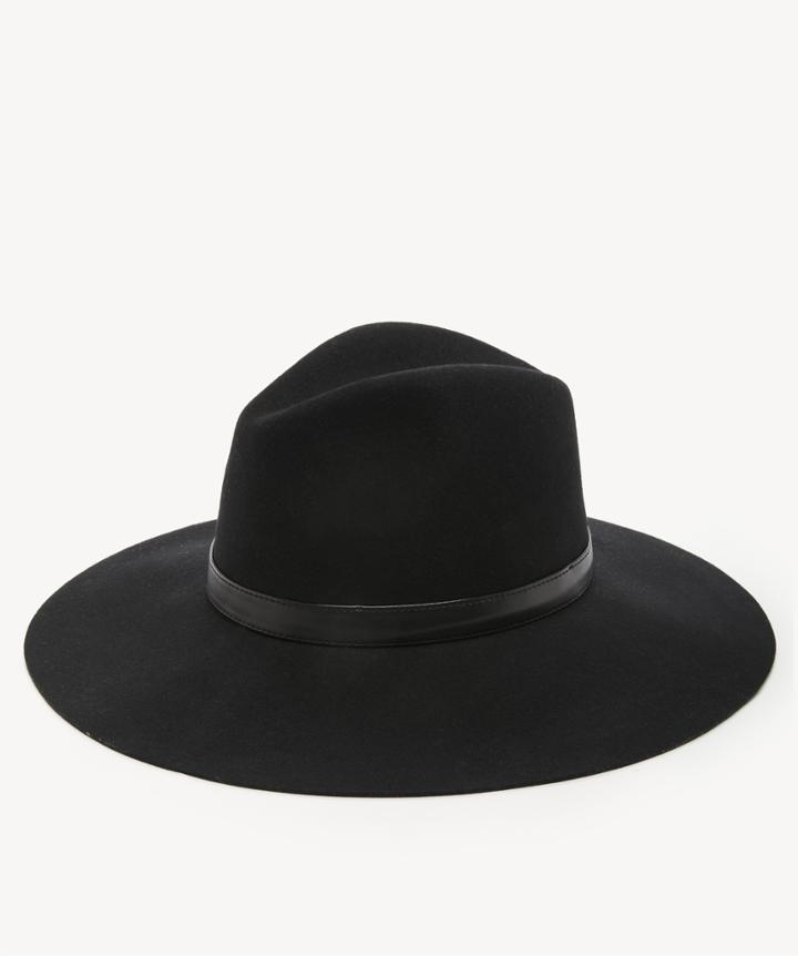 Sole Society Women's Wide Brim Wool Hat Black One Size Faux Leather From Sole Society