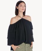 1. State 1. State Tiered Sleeve Cold Shoulder Blouse Rich Black Size Extra Small From Sole Society