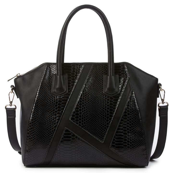 Sole Society Sole Society Chase Vegan Panel Satchel W/ Exotic Detail - Black