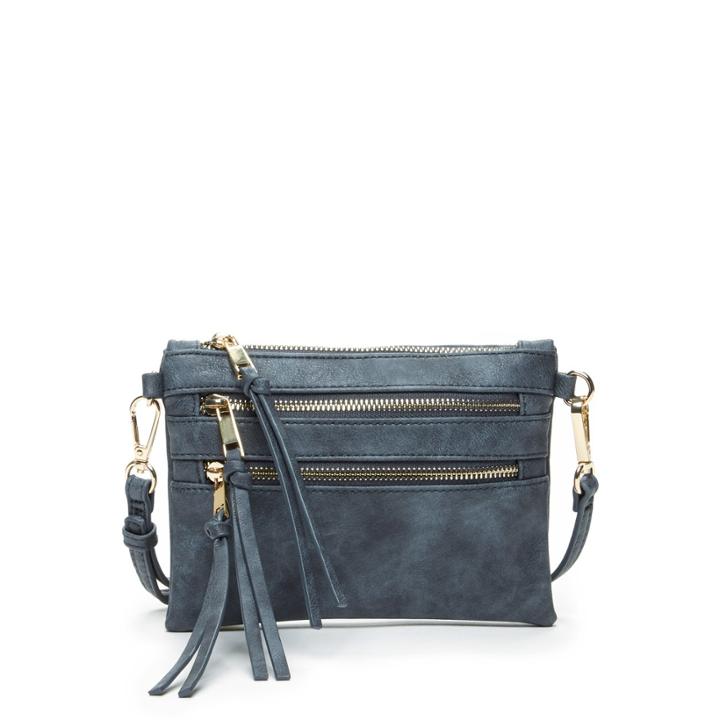 Sole Society Sole Society Camilla Vegan Zipper Crossbody - Slate Blue-one Size