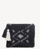 Sole Society Sole Society Palisades Woven Pattern Pouch Bag W/ Tassels Black White Fabric
