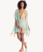 Sole Society Women's Lace Up Floral & Stripe Caftan Turquoise One Size Cotton From Sole Society