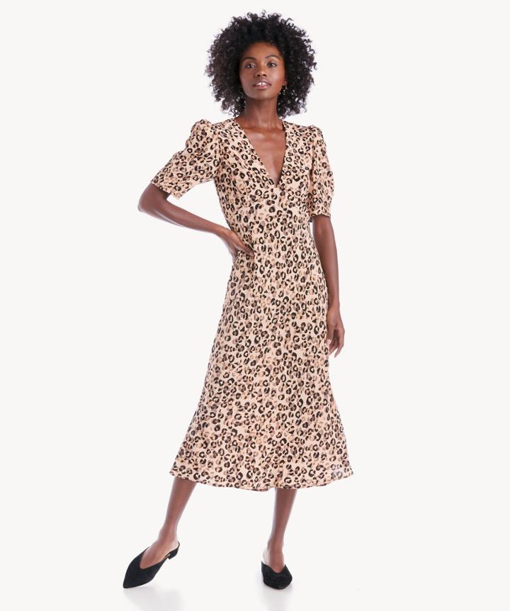 Astr Astr Women's Ss Back Cutout Midi Dress In Color: Leopard Print Size Xs From Sole Society