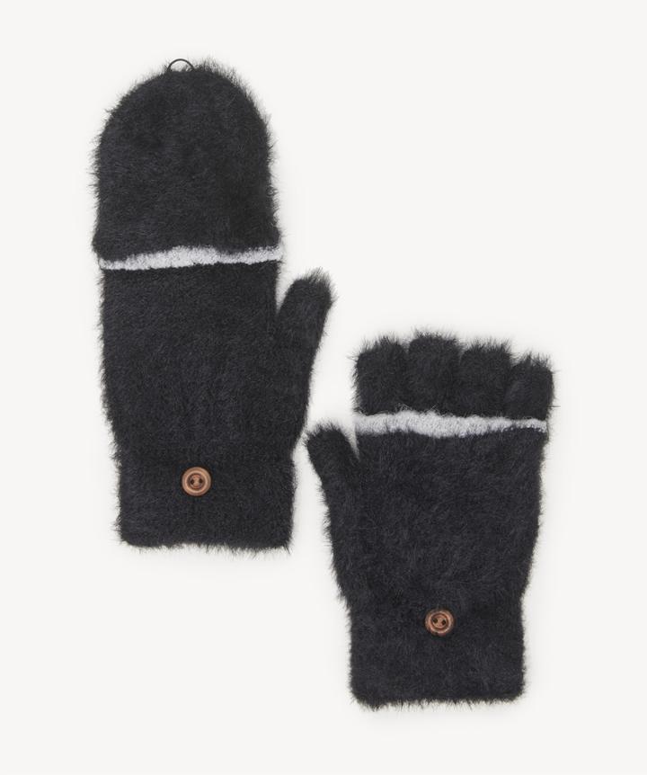 Sole Society Women's Solid Pop Top Mittens With Contrast Trim Black One Size Acrylic From Sole Society