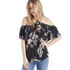 1. State 1. State High Neck Flounce Sleeve Blouse - Rich Black-x-small