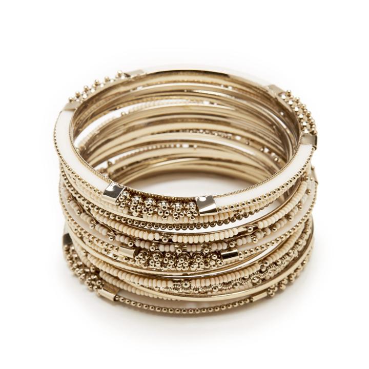 Sole Society Sole Society Beaded Stack Bracelet Set - Metallic Ivory