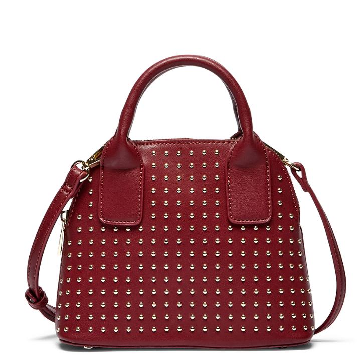 Sole Society Sole Society Amalia Mini Studded Dome Satchel Bag Berry Vegan Leather