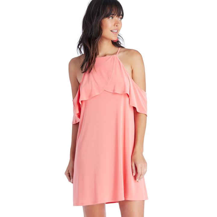 1. State 1. State High Neck Overlap Cold Shoulder Dress - Coral Gem-xs