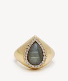 Sole Society Women's Statement Stone Ring 12k Soft Polish Gold/crystal/labradorite Size Size 7 From Sole Society
