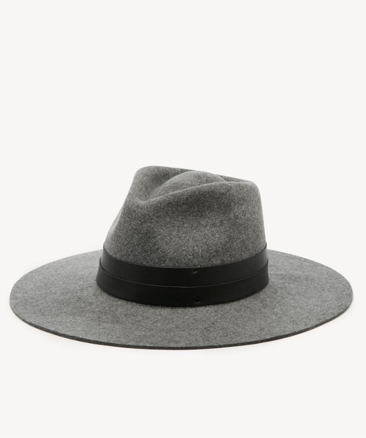 Sole Society Women's Wide Brim Hat With Double Faux Leather Band Grey One Size Wool From Sole Society
