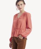 1. State 1. State Women's Long Sleeve V Neck Blouse With Peplum Edge In Color: Desert Rose Size Xs From Sole Society
