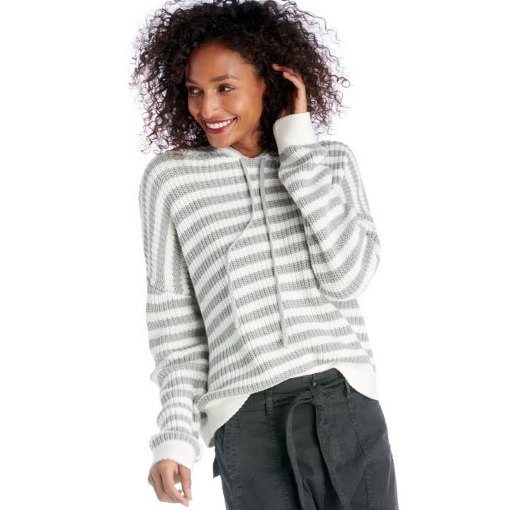 Sanctuary Sanctuary Harlowe Stripe Hoodie Sweater - Milk/sterling Silver-xs