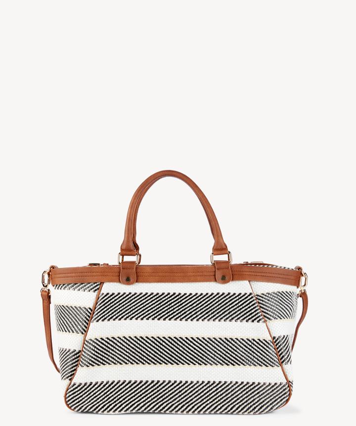 Sole Society Sole Society Medina Duffel Fabric Weekender Bag Black Cream Combo Vegan Leather