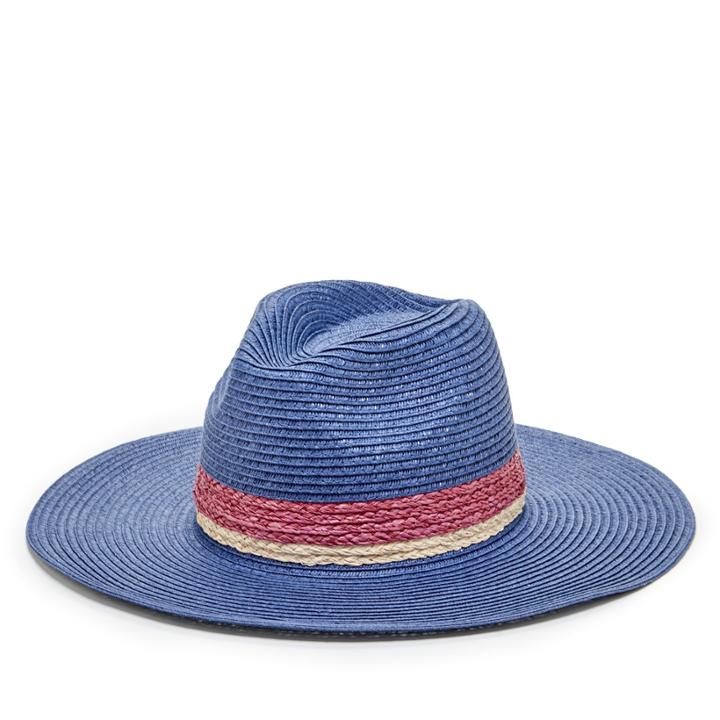 Sole Society Sole Society Wide Brim Straw Hat With Raffia Band - Navy