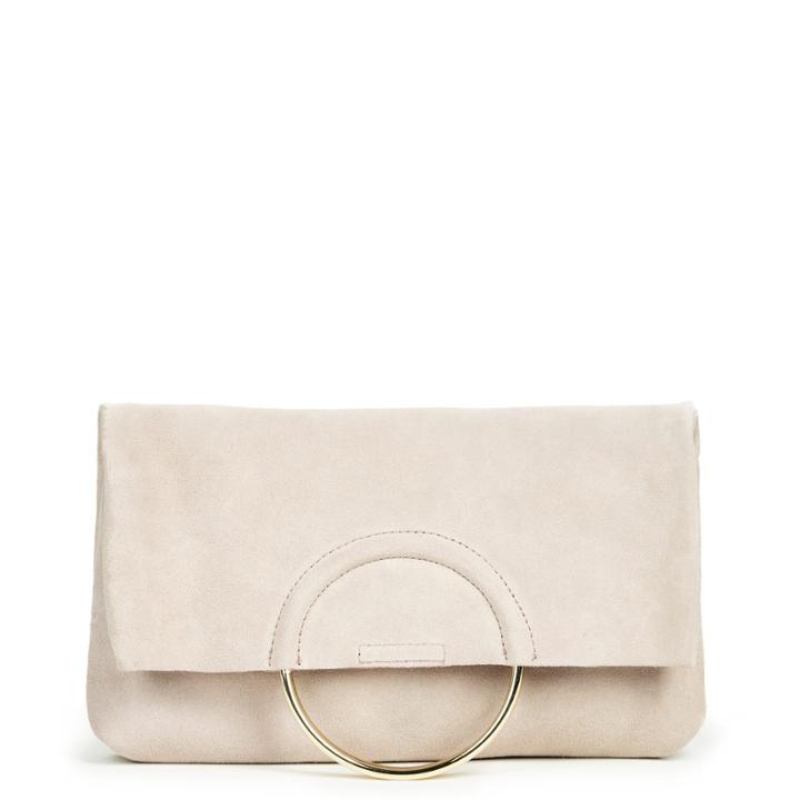 Sole Society Sole Society Maron Suede Foldover Clutch With Ring Hardware - Blush