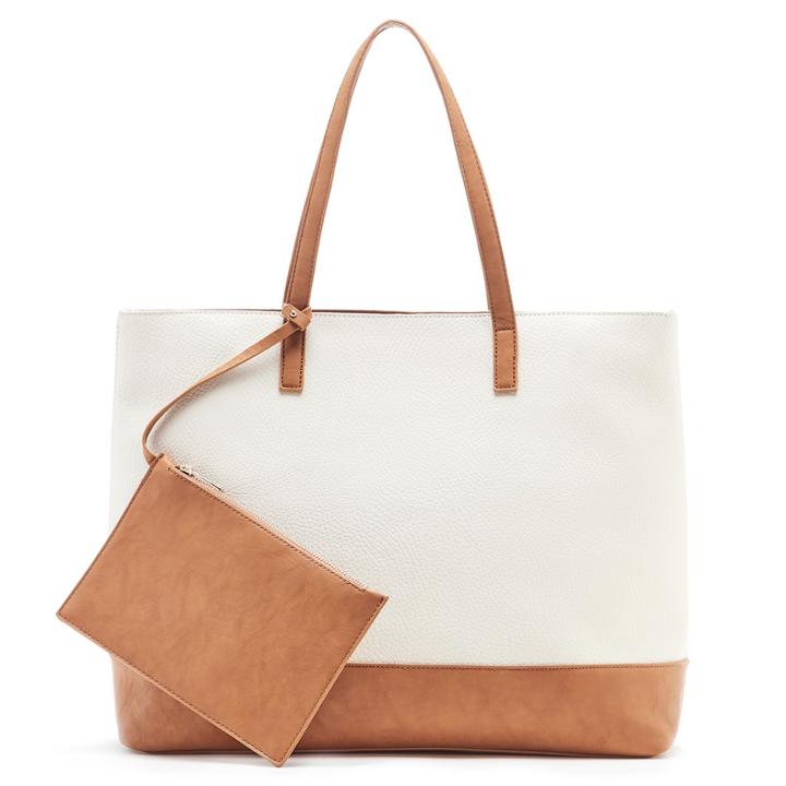 Sole Society Sole Society Aurelia Mixed Material Tote - Cream Camel
