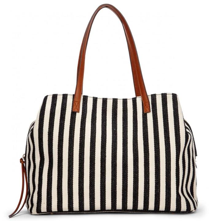 Sole Society Sole Society Millie Printed Oversize Tote - Black White Stripe-one Size