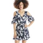 J.o.a. J.o.a. Floral Print Cold Shoulder Dress - Navy Multi