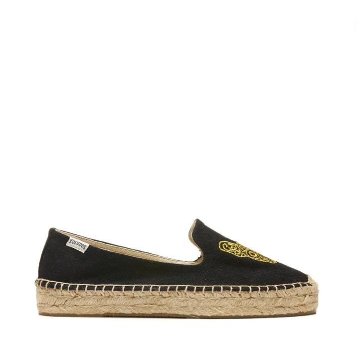 Soludos Soludos Frenchie Platform Smoking Slipper Embroidered Espadrille - Black-6