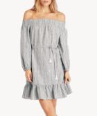 Vince Camuto Vince Camuto L/s Off-shoulder Belted Strip Dress - Rich Black-xs