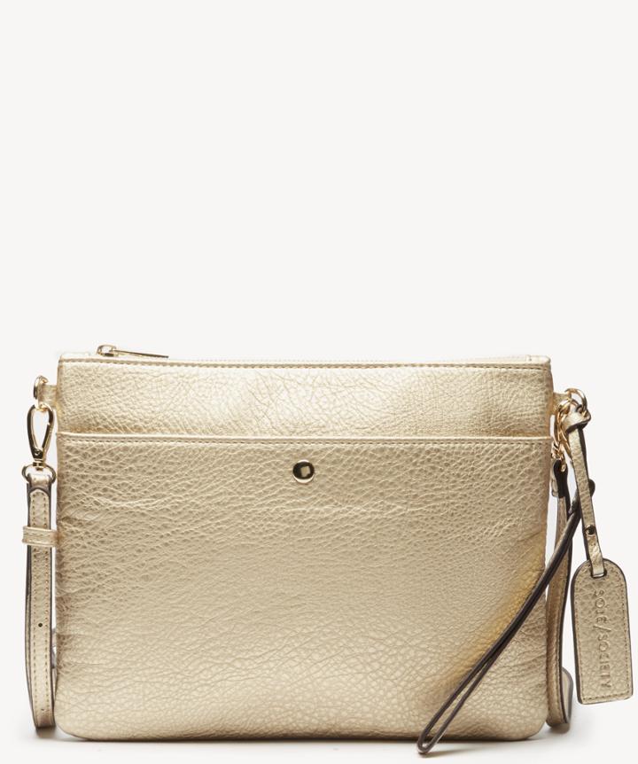 Sole Society Women's Tasia Pouch Vegan Bag Clutch Sand Metallic Vegan Leather From Sole Society