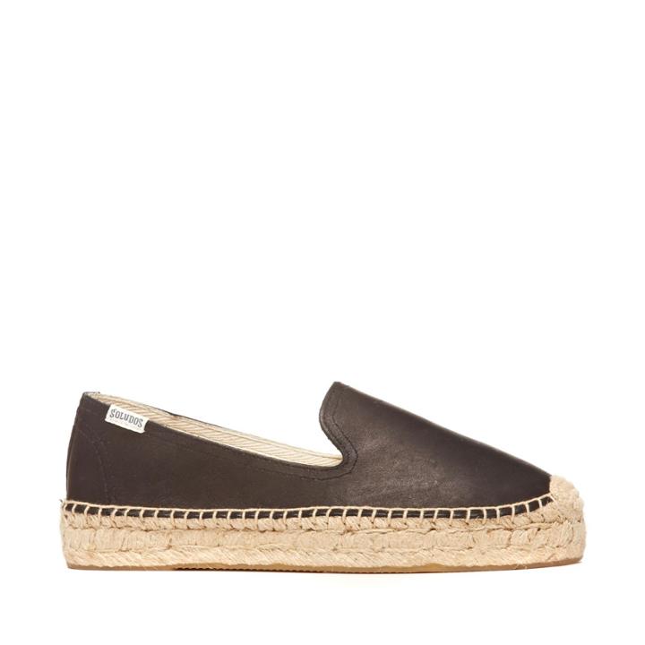 Soludos Soludos Platform Smoking Slipper Leather Leather Espadrille - Black