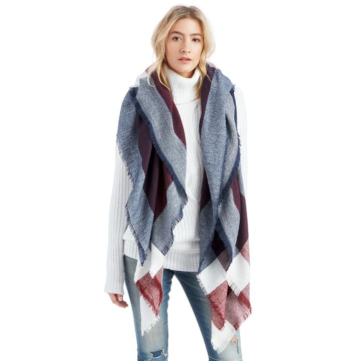 Sole Society Sole Society Checker Print Scarf - Red Navy