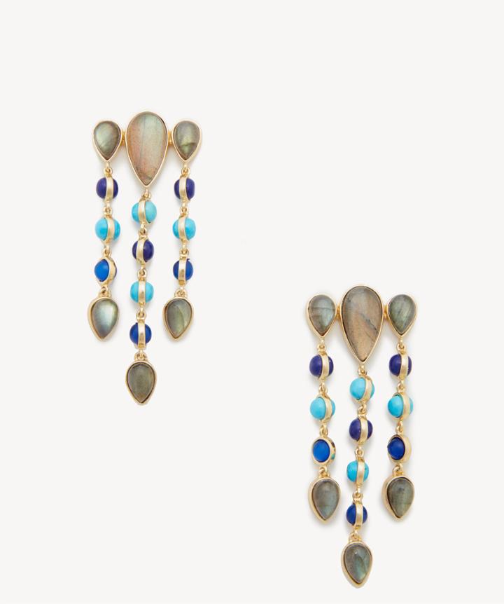 Sole Society Women's Chandelier Earrings 12k Soft Polish Gold/dark Blue Opal/turquoise/lapis One Size From Sole Society