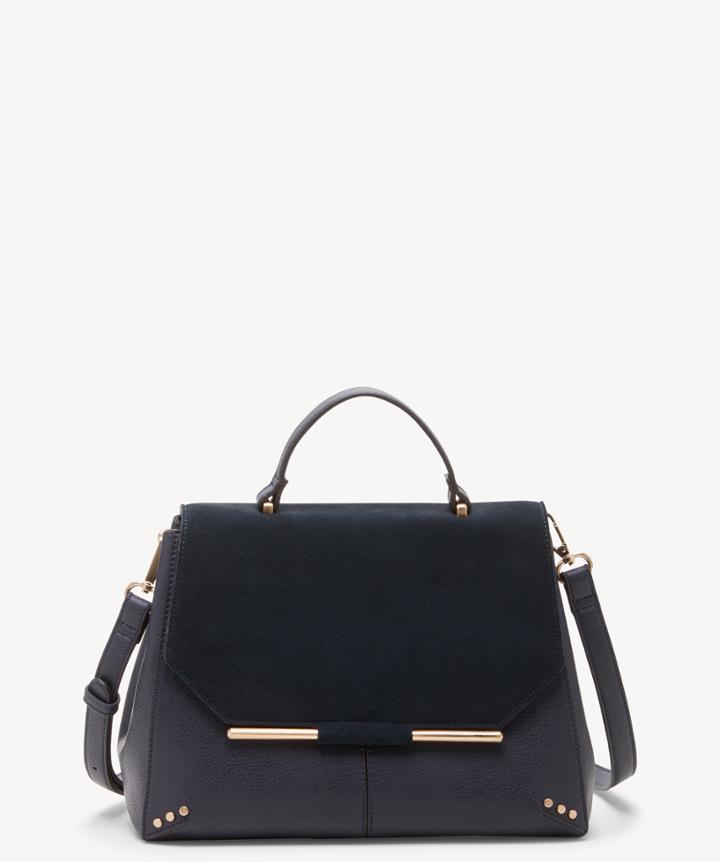 Sole Society Women's Chusy Satchel Genuine Suede Mix In Color: Navy Bag Vegan Leather Genuine Suede From Sole Society