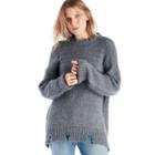 Moon River Moon River Destroyed Detail Boxy Sweater - Charcoal