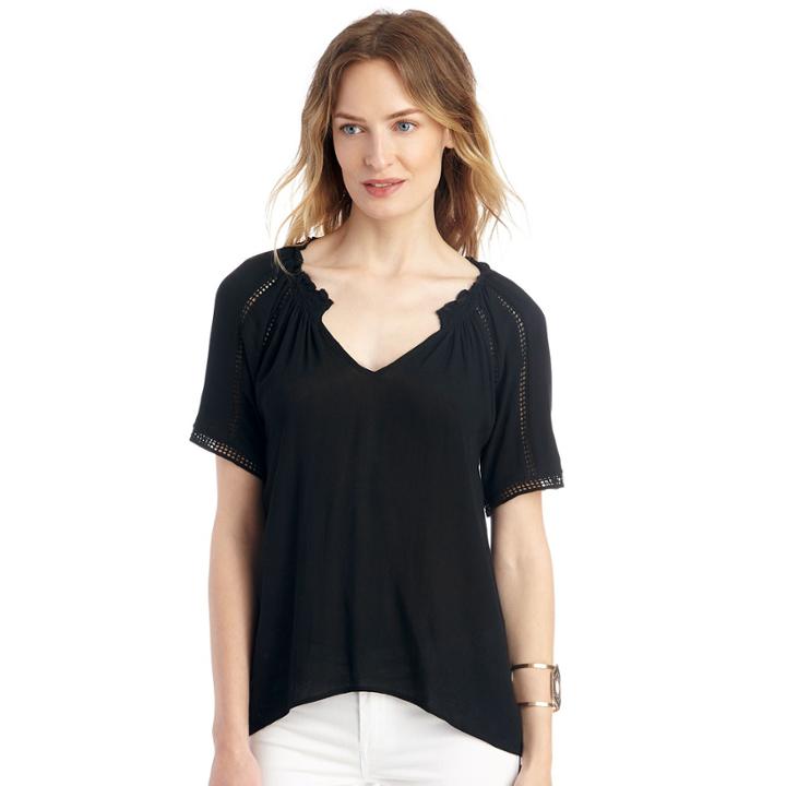 Sloane Rouge Sloane Rouge Lace Inset Top With Shirring - Black