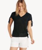 Vince Camuto Vince Camuto Tie S/s V-neck Linen Tee - Rich Black-xs