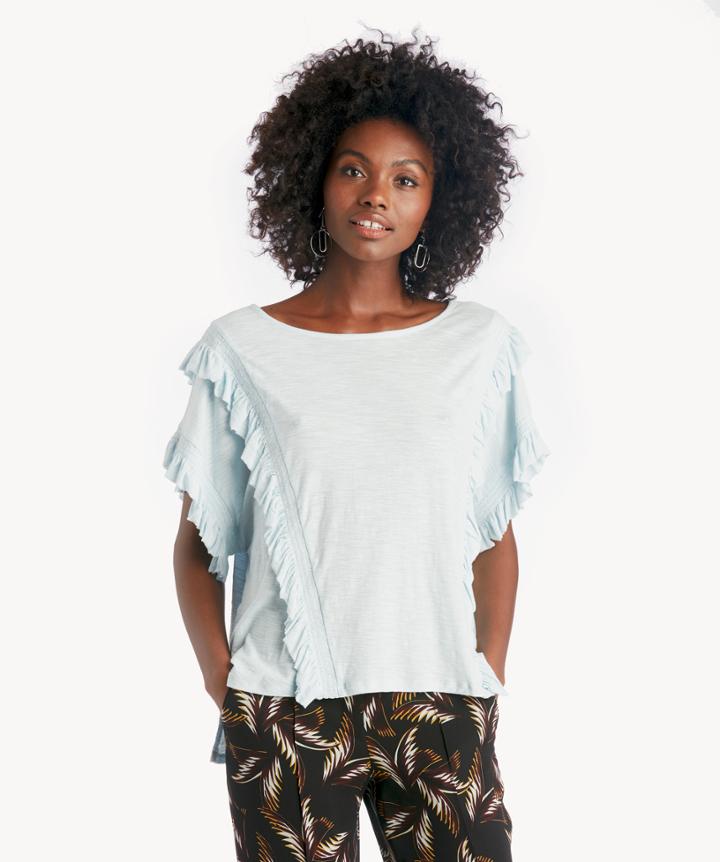 Vince Camuto Vince Camuto Ruffle Front/cuff Drop Shoulder Top - Chalk Blue-xs