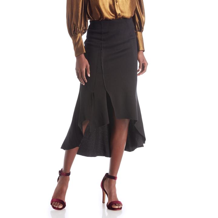 Moon River Moon River High Low Ruffle Skirt - Black