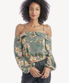 J.o.a. J.o.a. Women's Cold Shoulder Puff Sleeve Top In Color: Green Floral Size Large From Sole Society