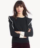 J.o.a. J.o.a. Women's Knit Colorblock Top With Ruffled Sleeve Detail In Color: Black Size Large From Sole Society