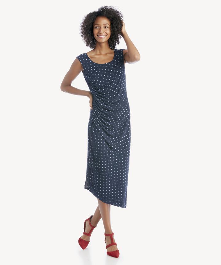 Vince Camuto Vince Camuto Women's Cap Sleeve Romantic Dots Side Ruched Dress In Color: Classic Navy Xs Size Extra Small From Sole Society