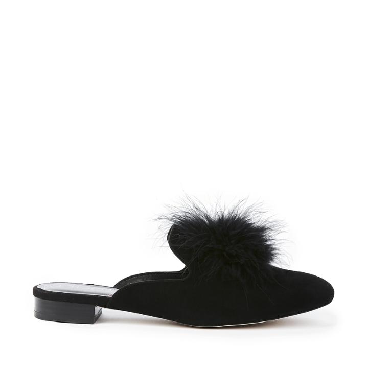 Sole Society Sole Society Cleona Feather Pom-pom Slide - Black