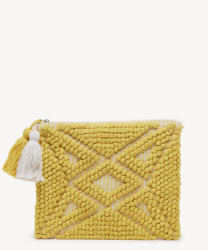 Sole Society Sole Society Palisades Woven Pattern Pouch Bag W/ Tassels Citrine Fabric